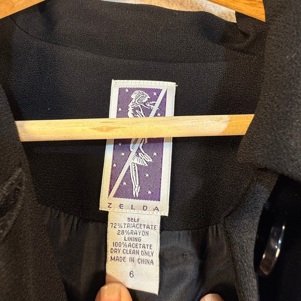 Zelda Black Button Front Car Coat Vintage Style Side‎ Button Detail Size 6 - Picture 5 of 6